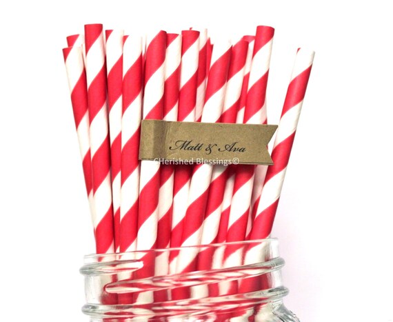 25 Red Paper Straws, Red Striped Paper Straws, Wedding Paper Straws, Table Setting, Baby Shower Deocrations, Birthday Party Made in USA Il_570xn