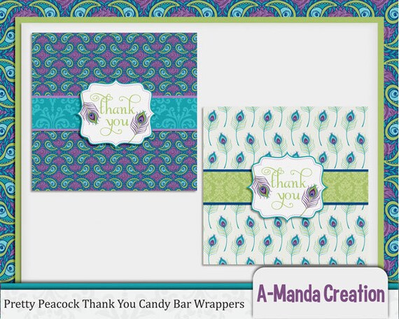 Pretty as a Peacock Thank You Candy Bar Wrappers Il_570xn