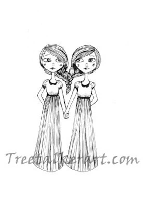 Items similar to Original Drawing of Two Sisters on Etsy