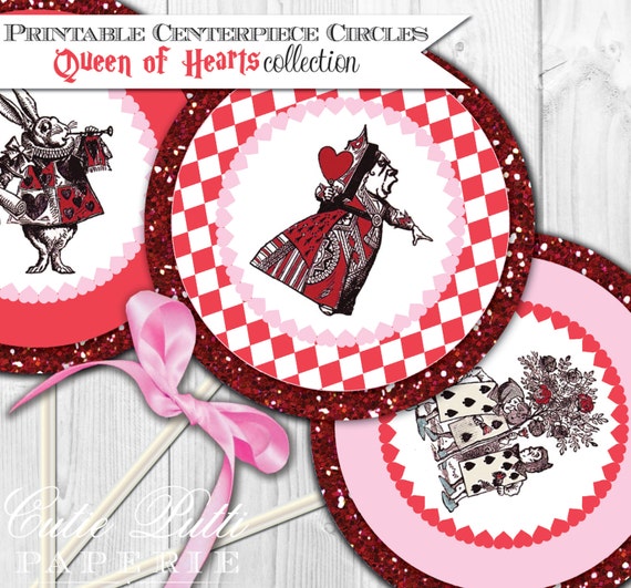 Queen of Hearts Party Printable 4" Themed Party Circles by Cutie Putti