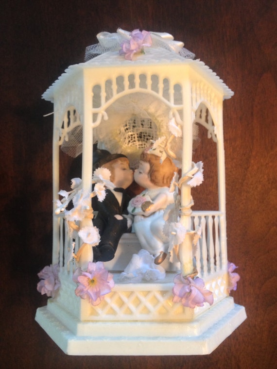 Vintage Porcelain Bisque Gazebo Wedding Cake Topper Bride