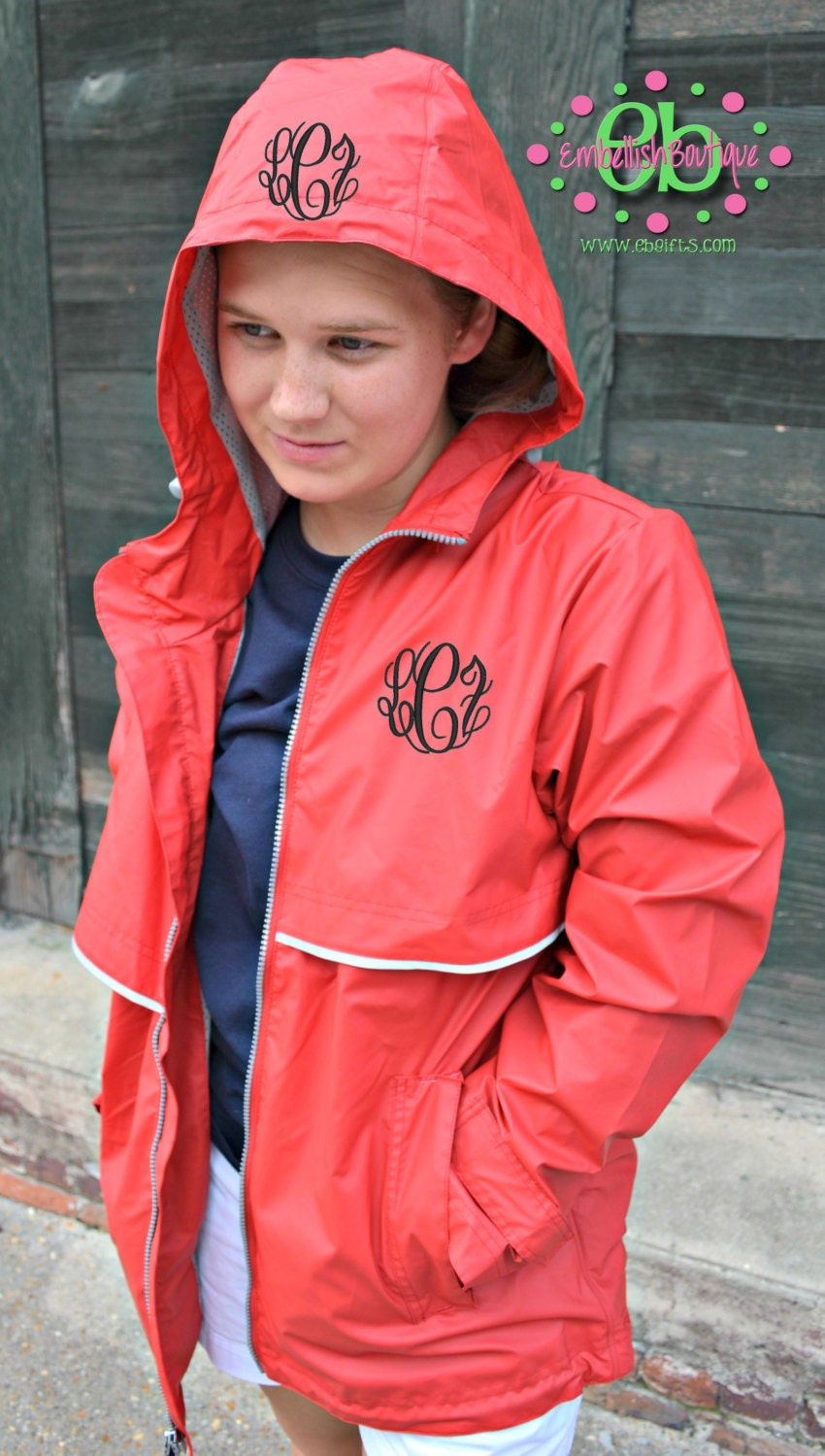 RED Monogrammed Rain Jacket Womens Personalized Adult