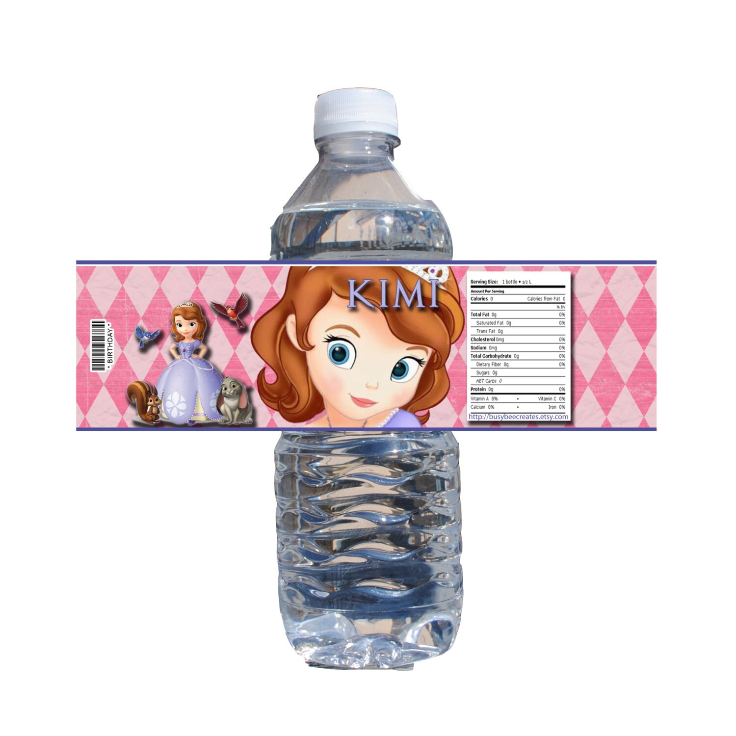 Sofia the First Water Bottle Label 24ct or DIGITAL