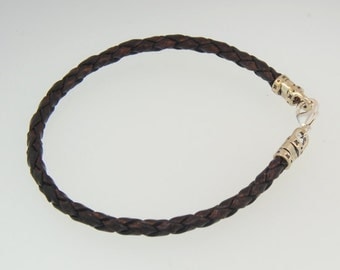 Braided Leather Cord Necklace Sterling Silver Findings