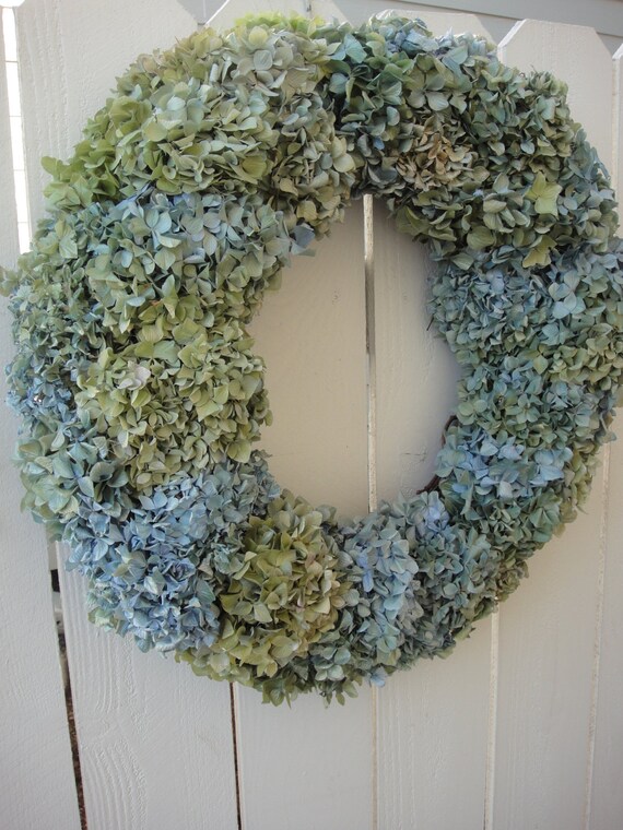 Dried Hydrangea Wreath Hydrangea Wreath In Blue and Green