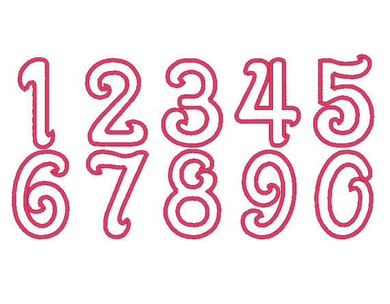 INSTANT DOWNLOAD Girly with wide satin stitch Numbers