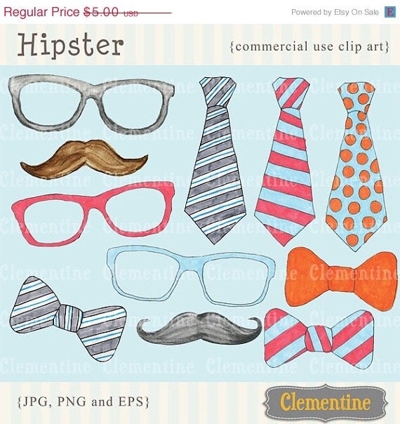 35% OFF SALE Hipster clip art images, moustache clip art, tie clip art, royalty free clip art- Instant Download Il_570xn