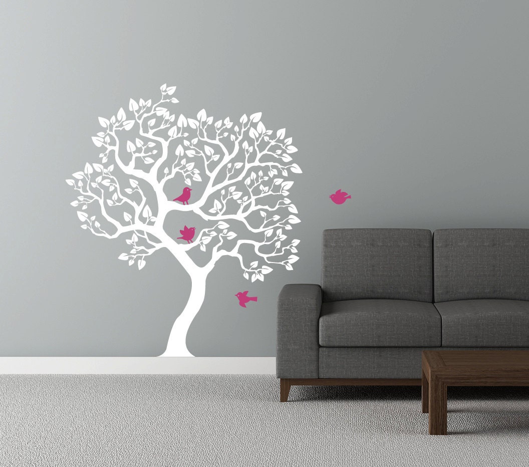 Modern tree wall decal. White tree wall sticker. by CherryWalls