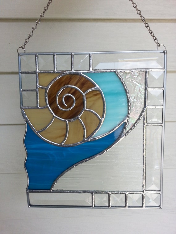 Nautilus Shell Stained Glass Panel