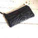 Black Leather Clutch with Wristlet Chain and Unique Pleating - Houndstooth Check Lining - Ready to Ship