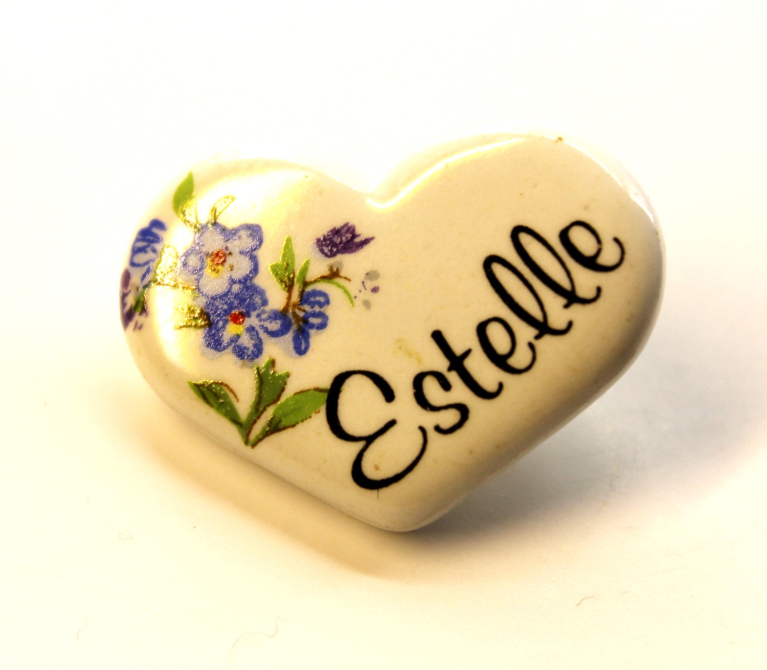Heart Shaped Brooch with Blue Flowers Estelle Name Brooch 50 Off
