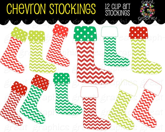 Printable Chevron Christmas Stocking Clipart Chevron Stocking Digital Clip Art Red and Green Chevron Stocking Instant Download Il_570xn