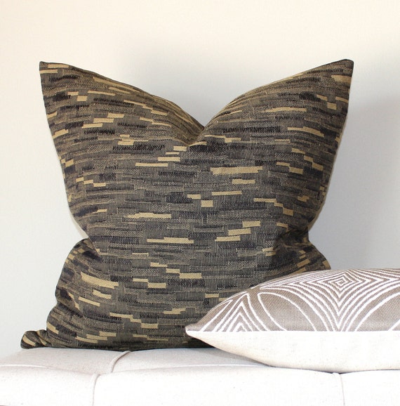 Decorative Black Beige Stripe Throw Pillow by couchdwellers