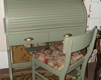 Painted Desk and Chair Sage Green Roll Top Desk Furniture Computer Desk