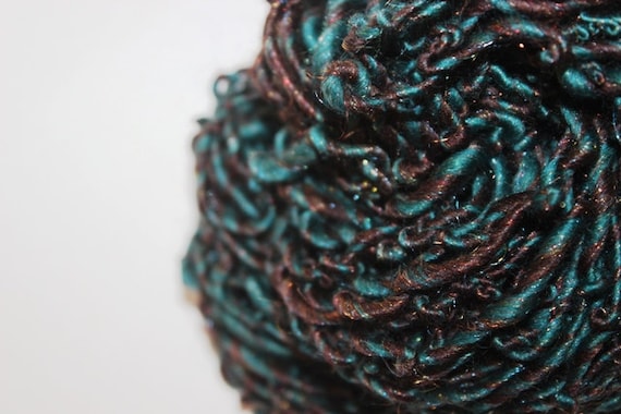 Hand-spun Hand-dyed Yarn, "Ravenclaw," 160 yds, Turquoise and Brown, 90/10 Merino Angelina Nylon Glitz