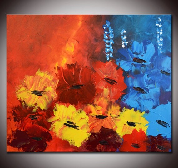 Abstract Red Flowers Painting Original Modern Abstract