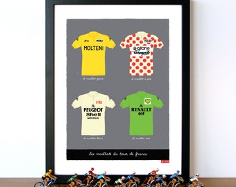 Bike Art Print, Tour de France, Classic French Cycling Jerseys Print