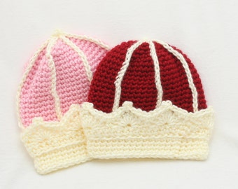 PDF DIGITAL PATTERN:Crochet Crown Hat Pattern, Baby Crown Hat Pattern, Crochet Baby Hat Pattern, Red Baby Hat, Pink Baby Hat,Baby Photo Prop