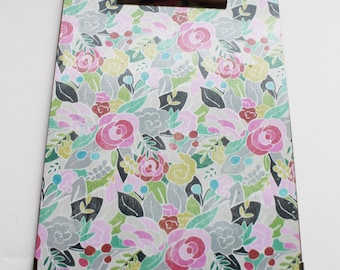 Small Decorative Clipboard--Bohemian Flower, Pink and White Lattice