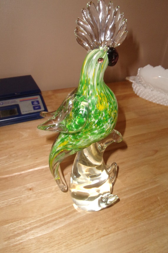 Vintage Murano Art Glass Parrot Bird Cockatoo Figurine