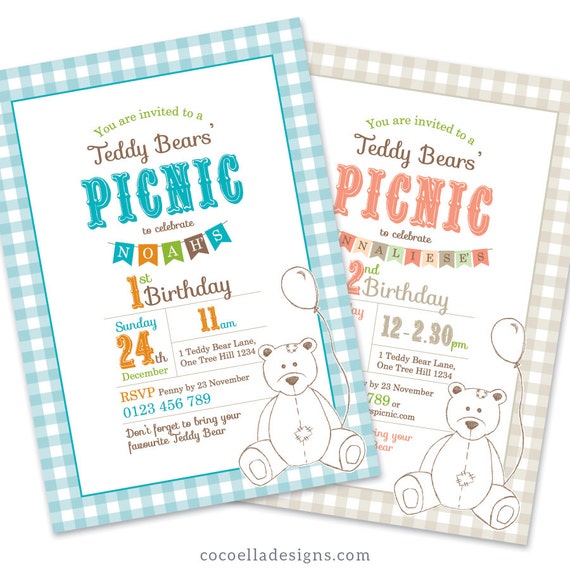 Printable Custom Birthday Party Invitation Template - Teddy Bears Picnic Il_570xn