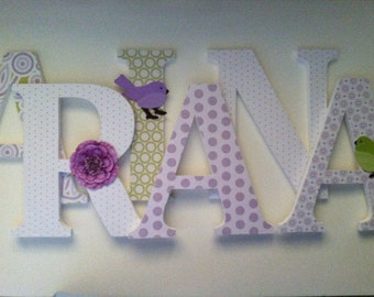 Wooden  nursery letters in  lavender  and green 