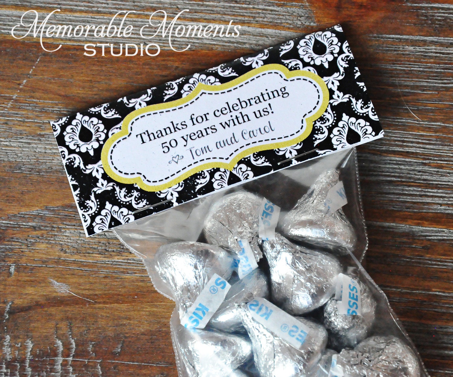 printable candy bag labels black and white damask 50th wedding