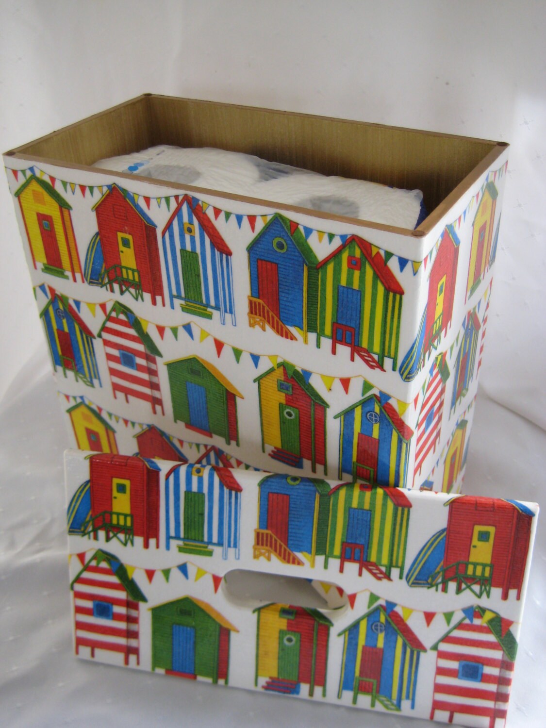 Beach Hut Toilet Roll Holder/ Storage Box Handmade wooden