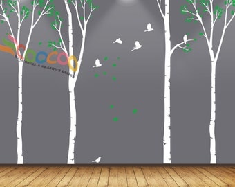 Wall Decal, wall Stickers ,Tree Wall Decals ,Wall decals, Nursery wall decal,Children wall decals, Removable, Trees and Birds 4 trees 90"H