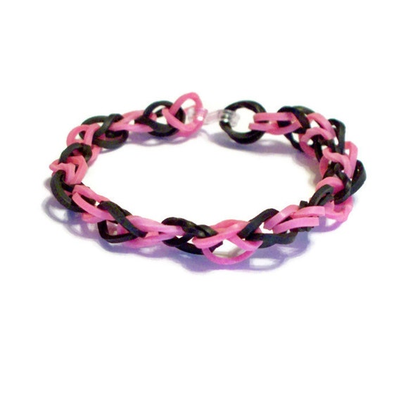 Items similar to Black and Hot Pink Rubber Band Bracelet - Thin