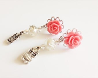8mm 0g Plugs With Owls Dangle Plugs 00g Choose Custom Color 6mm 2g Rose Plugs 5mm 4g Gauged Dangle Earrings Acrylic/Wood/Surgical Steel