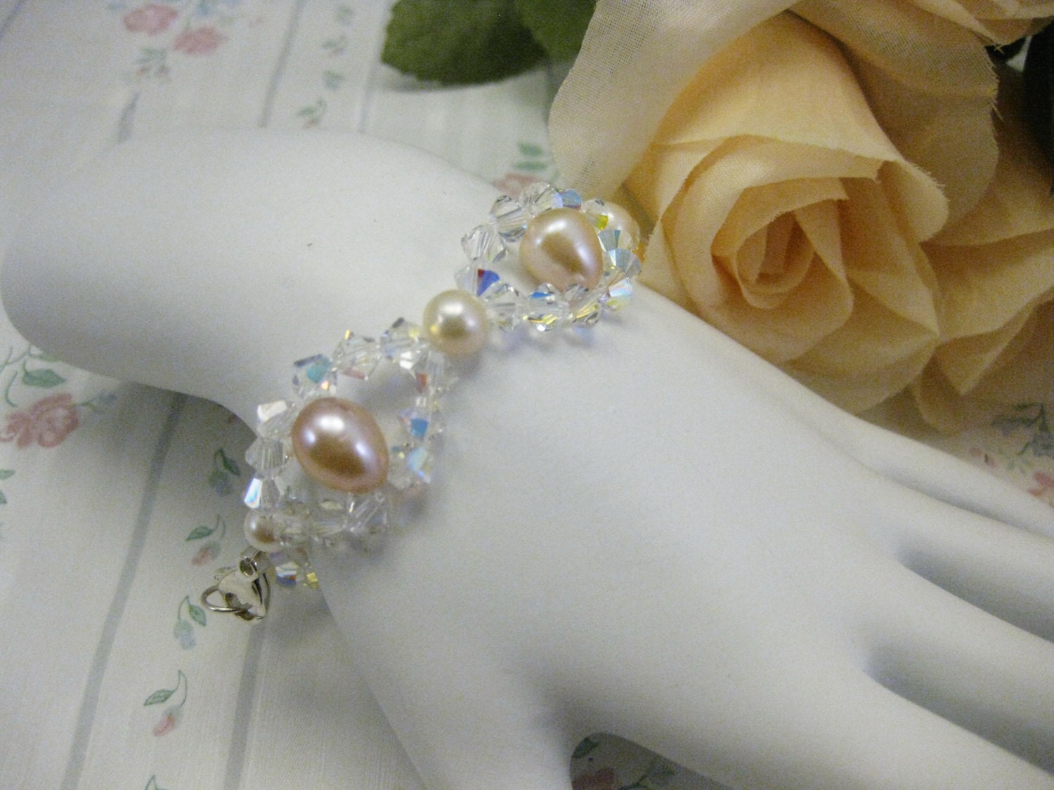 Swarovski crystal and fresh water pearl bracelet by Carnationbeads