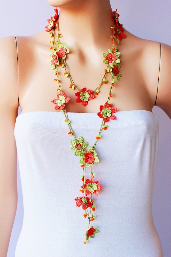 Crochet Strand oya necklace jewelry / Turkish oya necklace/ crochet flower necklace
