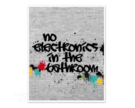 Funny Bathroom Poster - No Electronics - Teen Little Boy Washroom Art ...