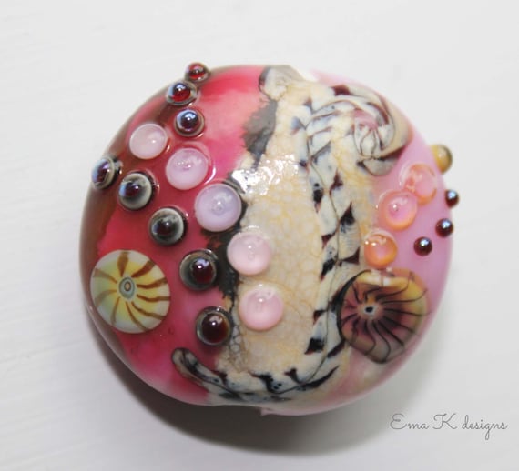 Kalypso Seas handmade lentil focal bead Large bead by Ema K sra srajd ooak pink bead