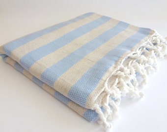 SALE 50% OFF BATH Turkish Towel, Natural Soft Cotton Peshtemal, Hammam, Bath and Beauty, spa, yoga, beach, Beige with Blue, mom, bridesmaid