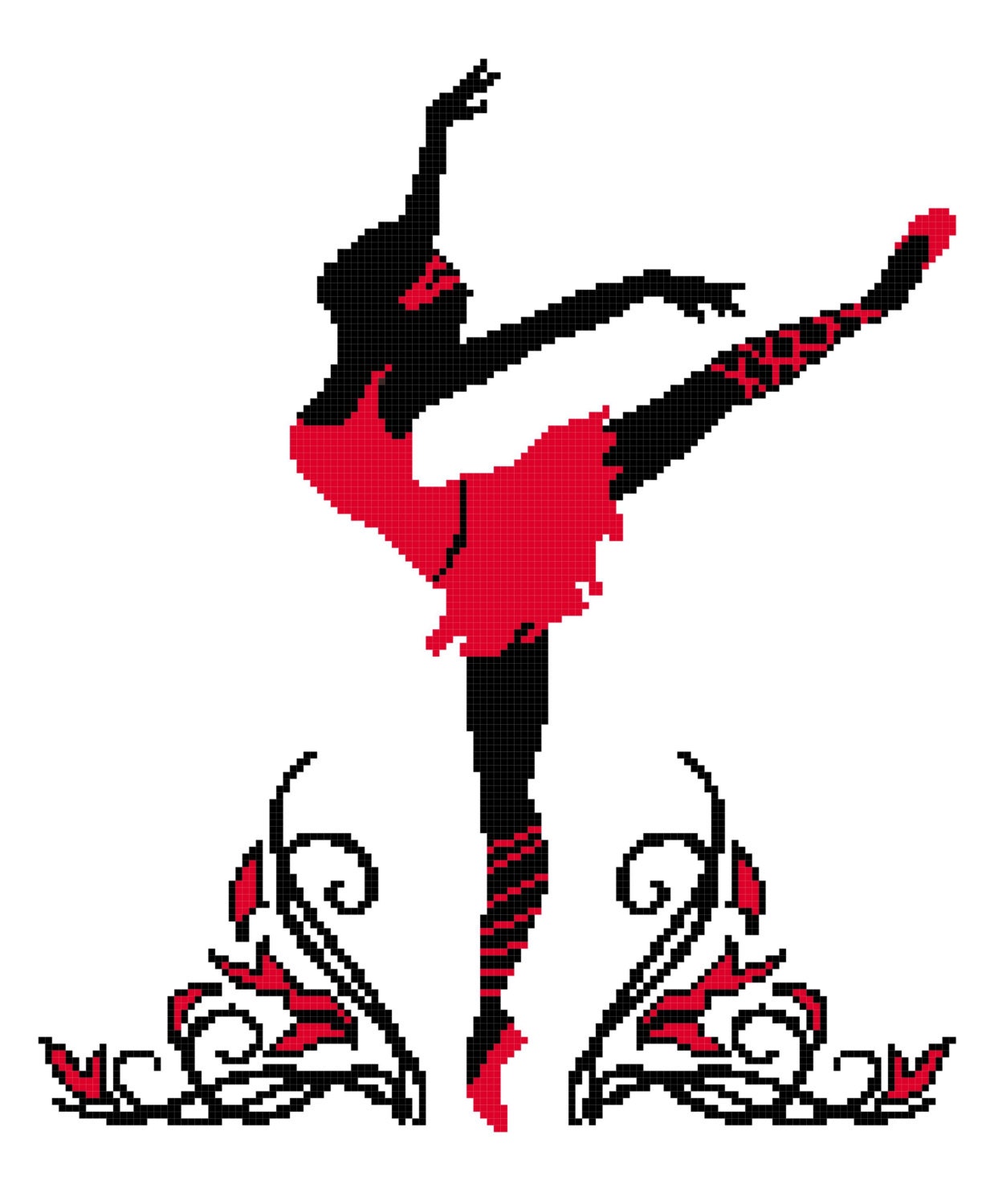 Ballerina in Red Wall Art Cross Stitch Pattern