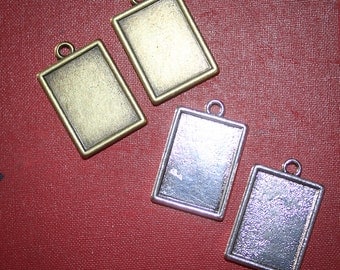 6 Rectangle Photo Pendants charms for photos Double sided bezel Inside dimensions are 20mm x 15 mm