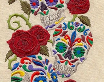 Calavera Sweet Skulls Mexican Culture Dia De Los Muertos Embroidered Flour Sack Hand Towel