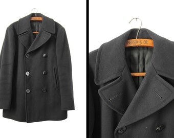 Vintage 1940s Navy Pea Coat WWII Wool US Military Double Breasted Outerwear - 40 Medium