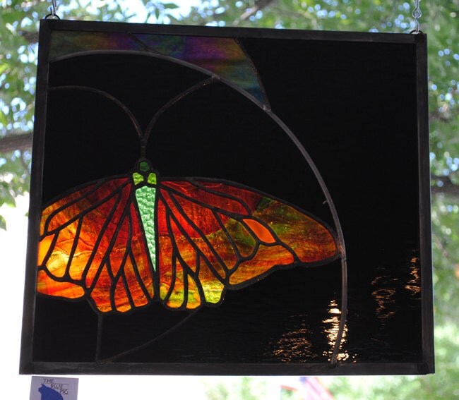 Butterfly Stained Glass Window Panel night magic butterfly