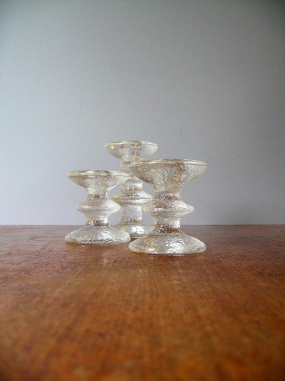 Three Vintage iittala Glass Festivo Candle Holders