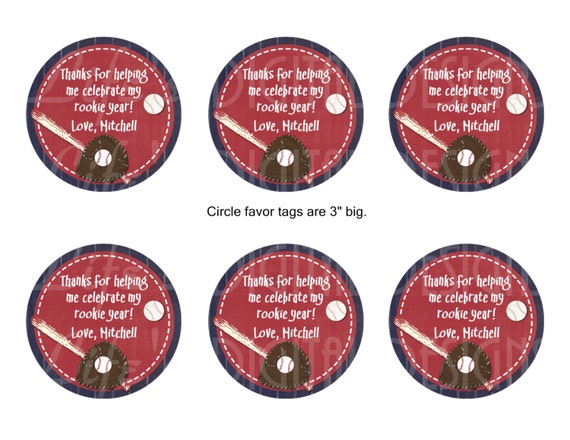 baseball party 3 round favor tags stickers gift bag