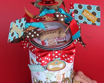 Personalized Dog Treat Container, Altered Paint Can, Unique Gift Wrapping / Feed me Now