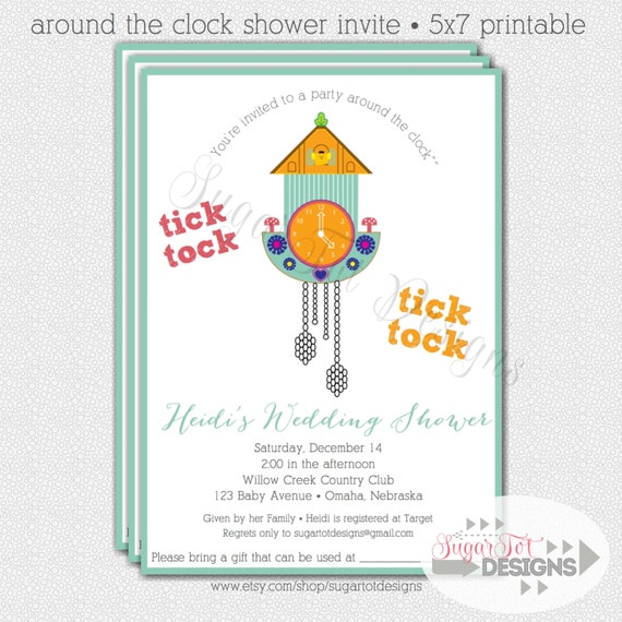 Items Similar To Around The Clock Bridal Shower Invitation Tick Tock 