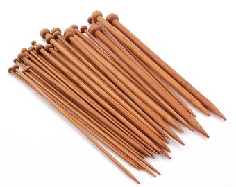 36PCS Carbonized Bamboo Knitting Needles Smooth Crochet Single Pointed 18 Sizes - Aiguilles à tricoter en bamboo (36 pièces/18 grandeurs)