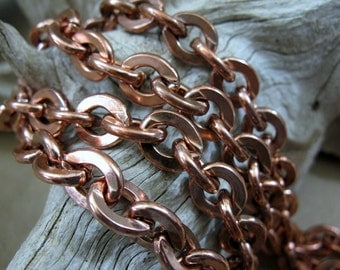COPPER HEAVY CABLE Chain, Large Link, 11 x 8.7mm, 6to 36" Bulk Chain, Solid Copper Chain,