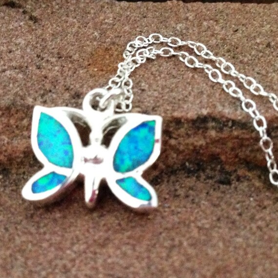 Opal Necklace Butterfly Pendant Sterling Silver Jewelry