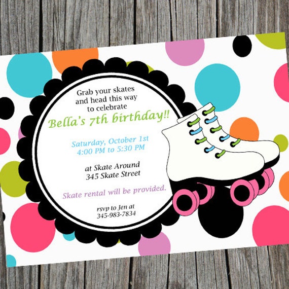 Awesome Printable Roller Skating Party Invitation. Dotted skate invite. Il_570xn