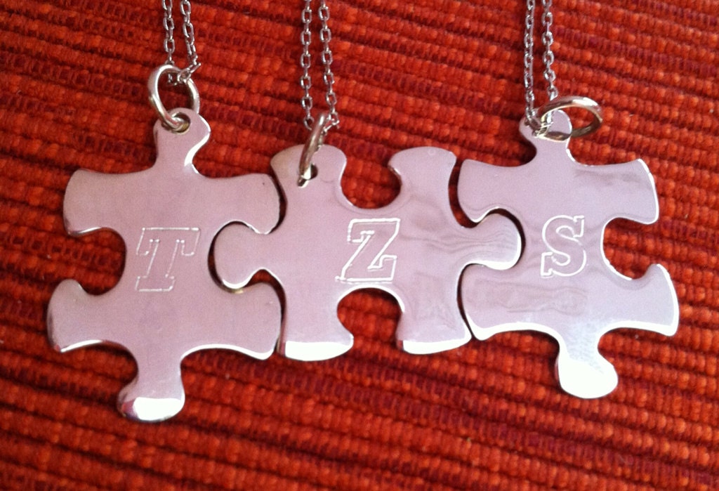 Sterling silver Puzzle piece necklace Set of 3personalized